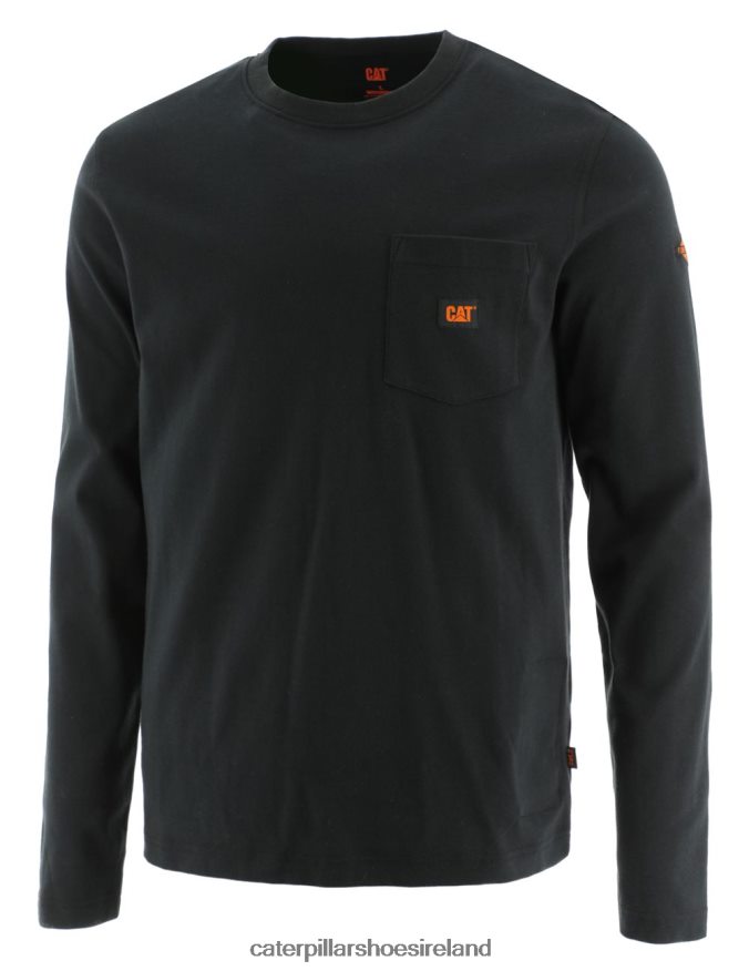 Caterpillar Flame Resistant Logo Pocket Long Sleeve Tee Men PL4062221 Black | Tops & Outerwear