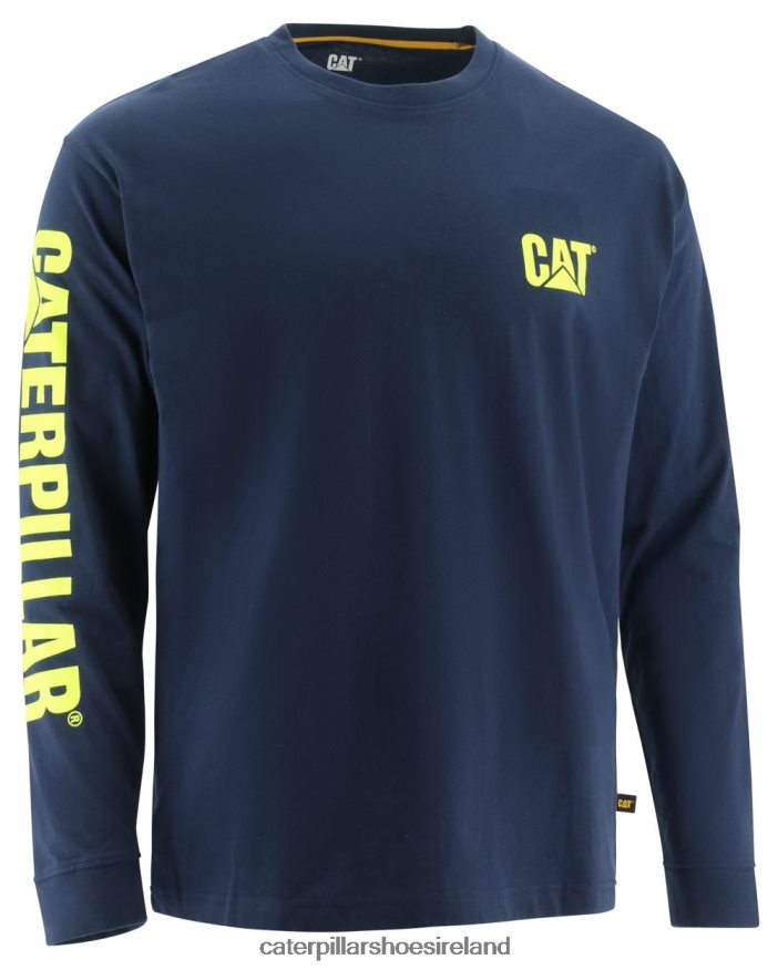Caterpillar Trademark Banner Long Sleeve Tee Men PL4062224 Blue | Tops & Outerwear