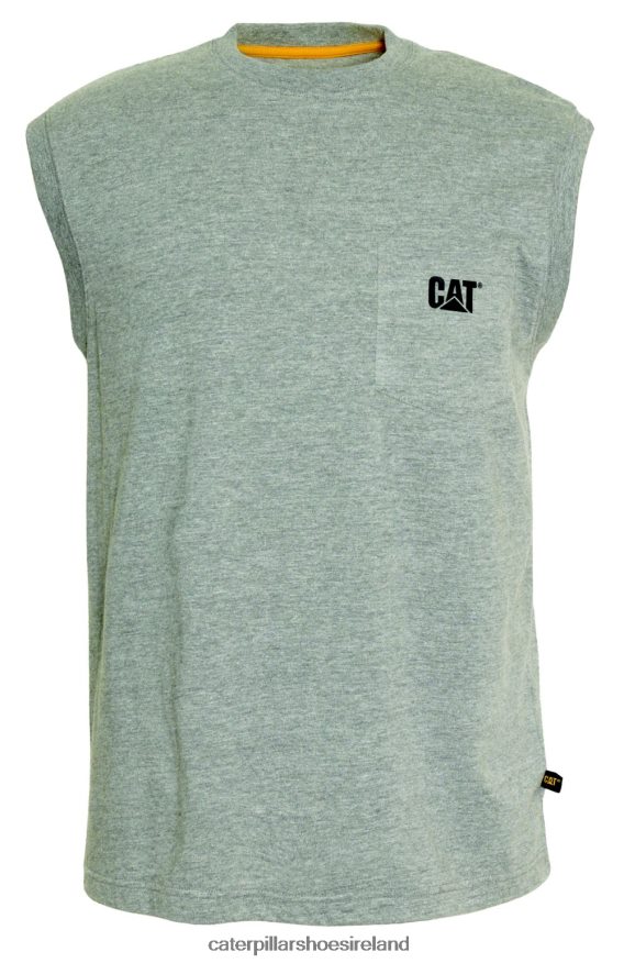 Caterpillar Trademark Sleeveless Pocket Tee Men PL4062231 Heather Grey | Tops & Outerwear