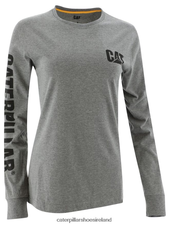 Caterpillar Trademark Banner Long Sleeve Tee Women PL4062320 Dark Heather Grey | Tops & Outerwear