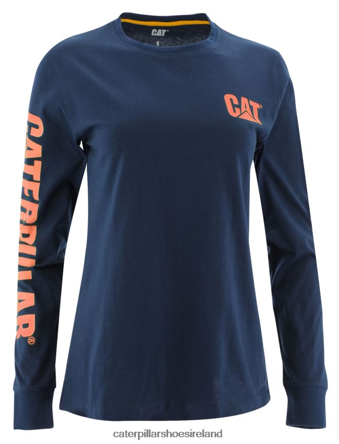 Caterpillar Trademark Banner Long Sleeve Tee Women PL4062321 Detroit Blue | Tops & Outerwear
