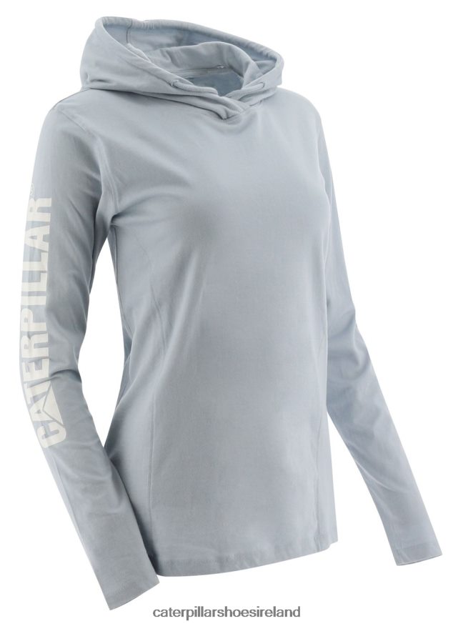 Caterpillar Upf Hooded Banner Long Sleeve Tee Women PL4062316 Blue Fog | Tops & Outerwear